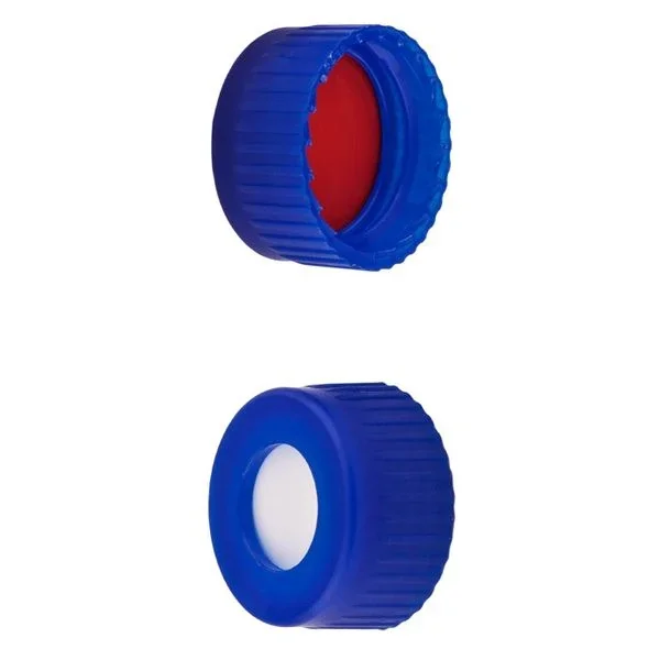Screw Cap blue, 9 mm, with white Sil/red PTFE Fitted Septa, 1000 pc/PAK